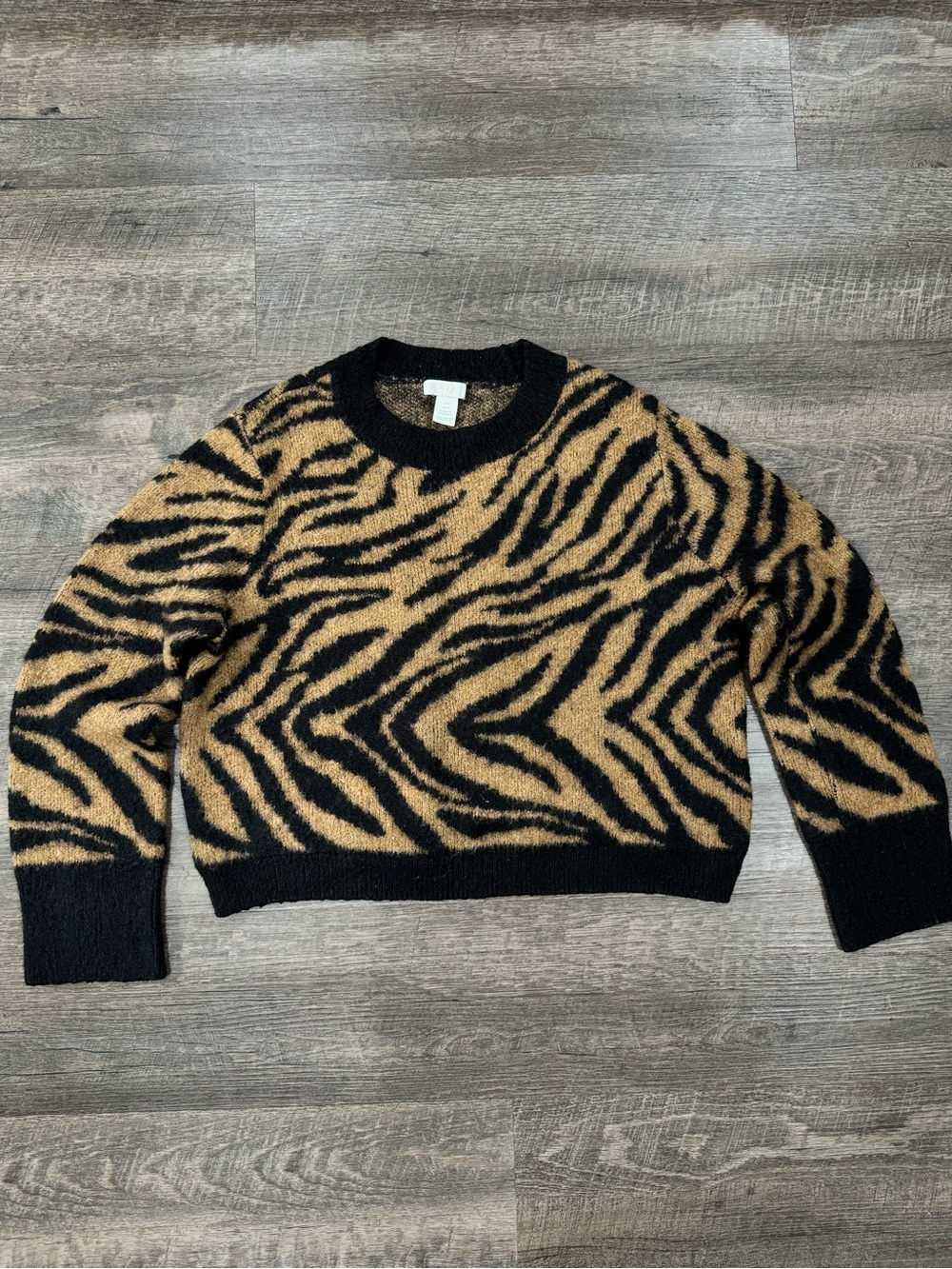 H&M Black & Camel Fuzzy Animal-Pattern Sweater